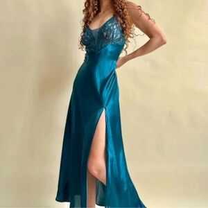 Victoria’s Secret Vintage Gold Label Nightgown Satin Slip Negligee Lace